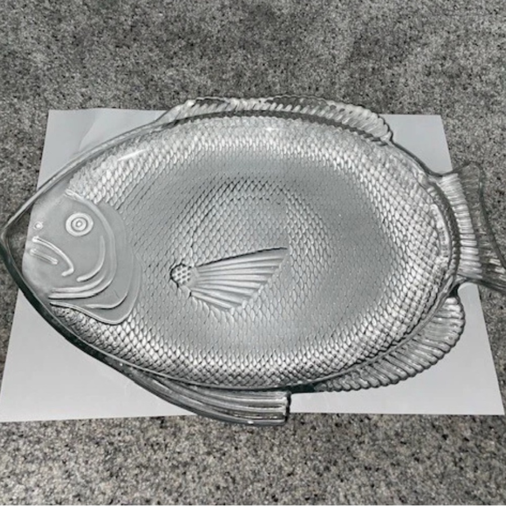 15" LARGE CLEAR GLASS NAUTICAL FISH SHAPED PLATTER DISH PLATE SERVING SEA OCEAN